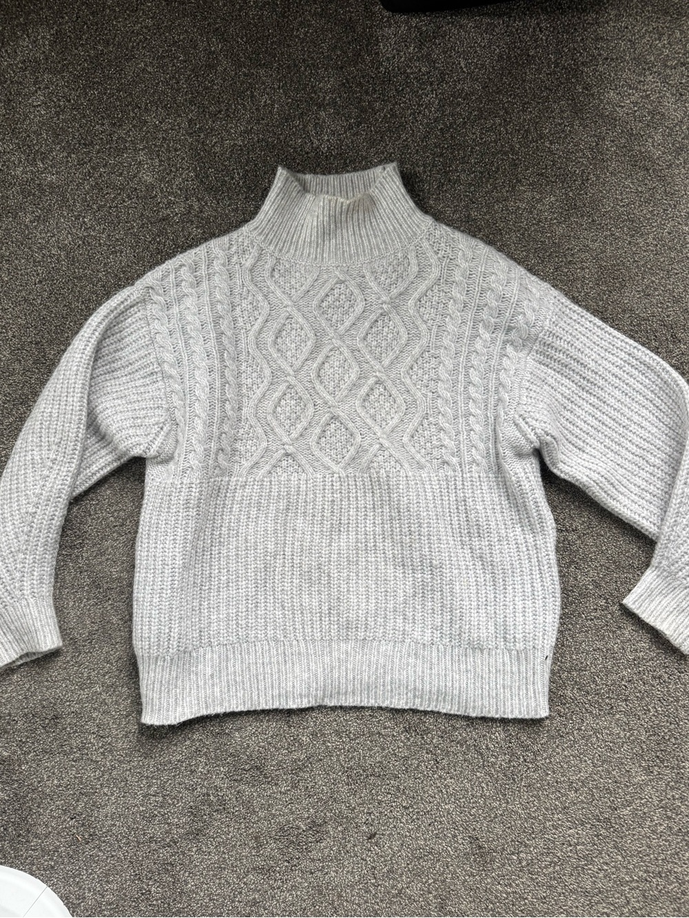 Light Gray Oversized Cable-Knit Turtleneck Sweater
